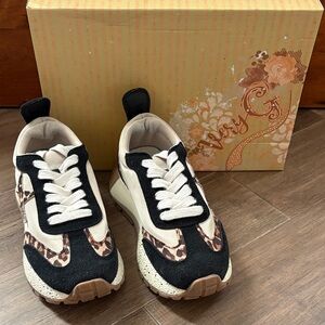 Very G Black, Cream & Brown Leopard Accent Women's Sneakers